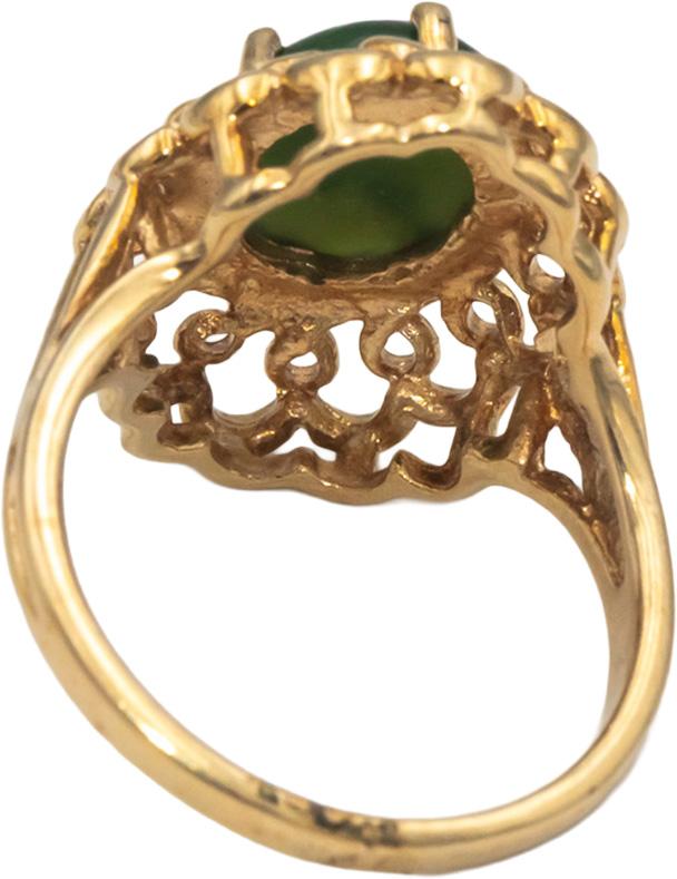 10k Yellow Gold Cabochon Jade Solitaire Ring Size 6.25