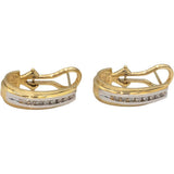 14k Yellow & White Gold Round Cut Diamond Curved Huggie Style Earrings 0.25CT