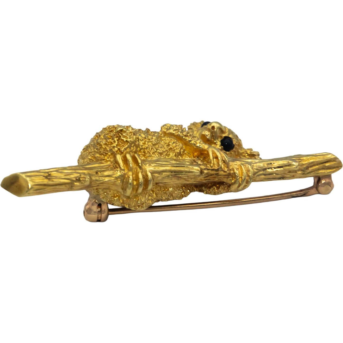 J COOPER 18k Yellow Gold Koala Bear In Tree Brooch Pin w/ Onyx Eyes