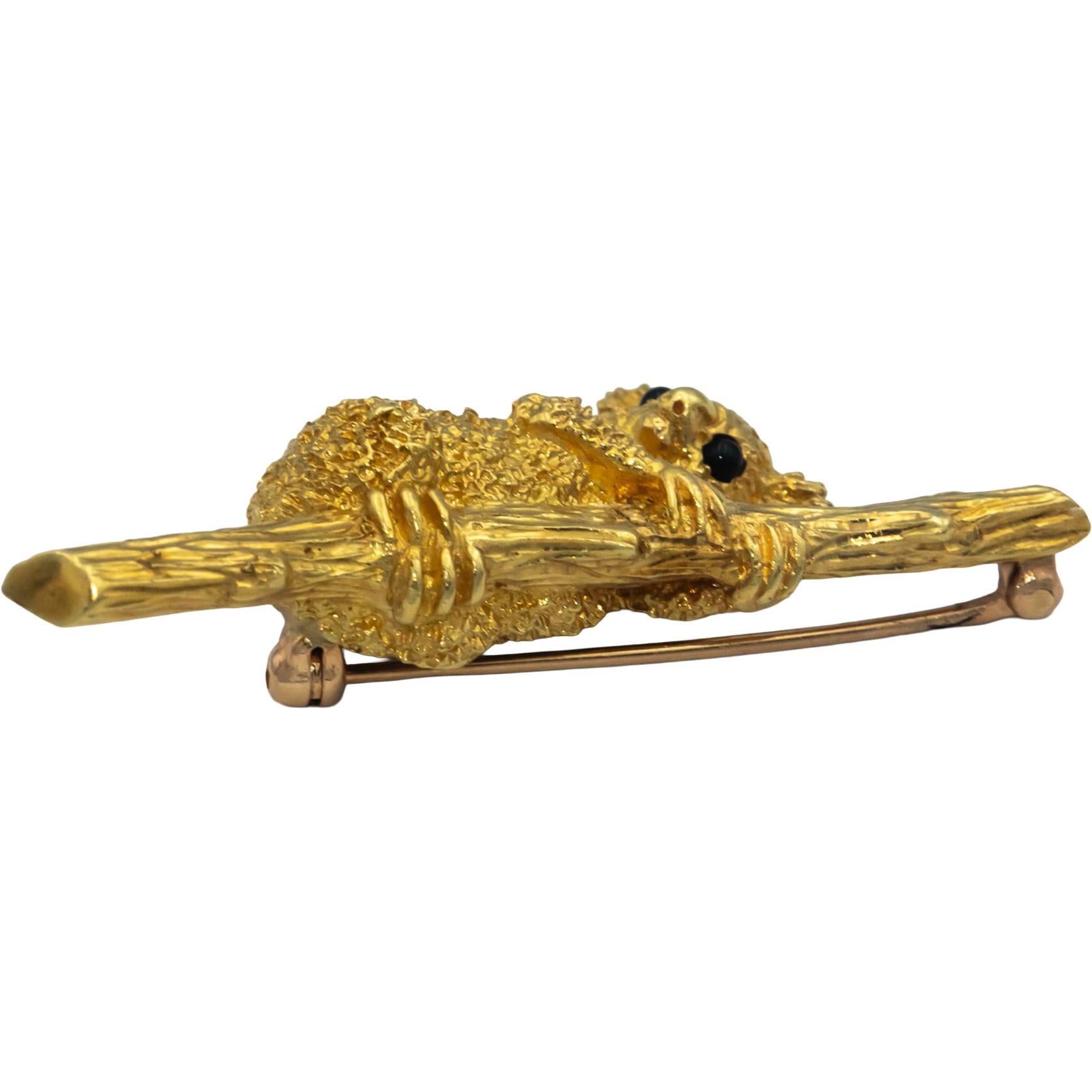 J COOPER 18k Yellow Gold Koala Bear In Tree Brooch Pin w/ Onyx Eyes