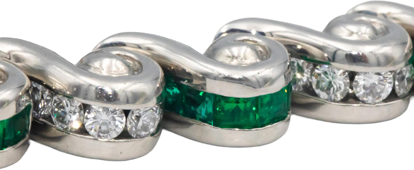 KRYPELL Designer Platinum VS Diamond and Emerald Channel Set Bracelet 7.50CT