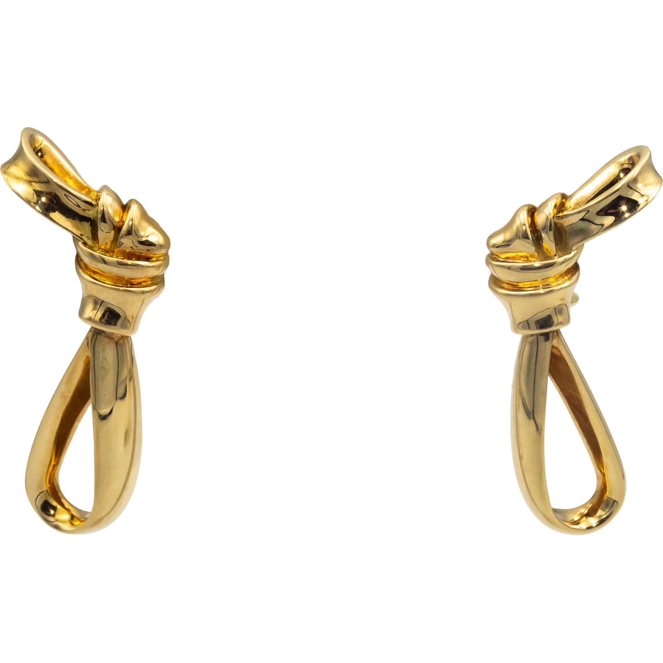 TIFFANY & CO. Vintage 18k Yellow Gold Knot Ribbon Drop Dangle Earrings
