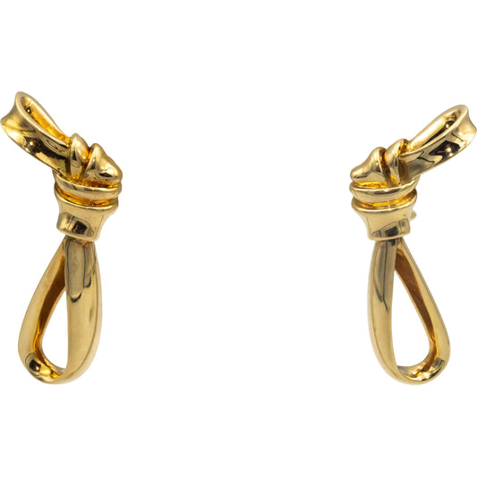 TIFFANY & CO. Vintage 18k Yellow Gold Knot Ribbon Drop Dangle Earrings
