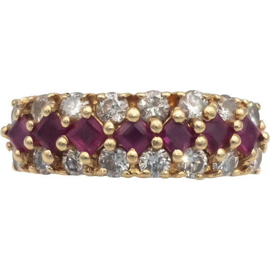 14k Yellow Gold 1.75CT Diamond and Ruby Band Ring Size 6.5