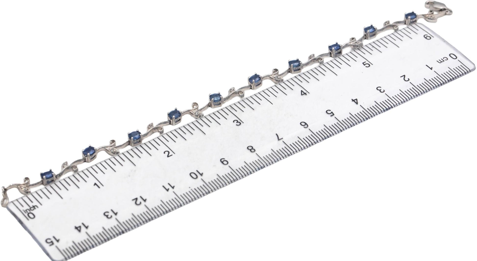 14k White Gold 2.06CT Diamond and Sapphire Fancy Floral Link Bracelet