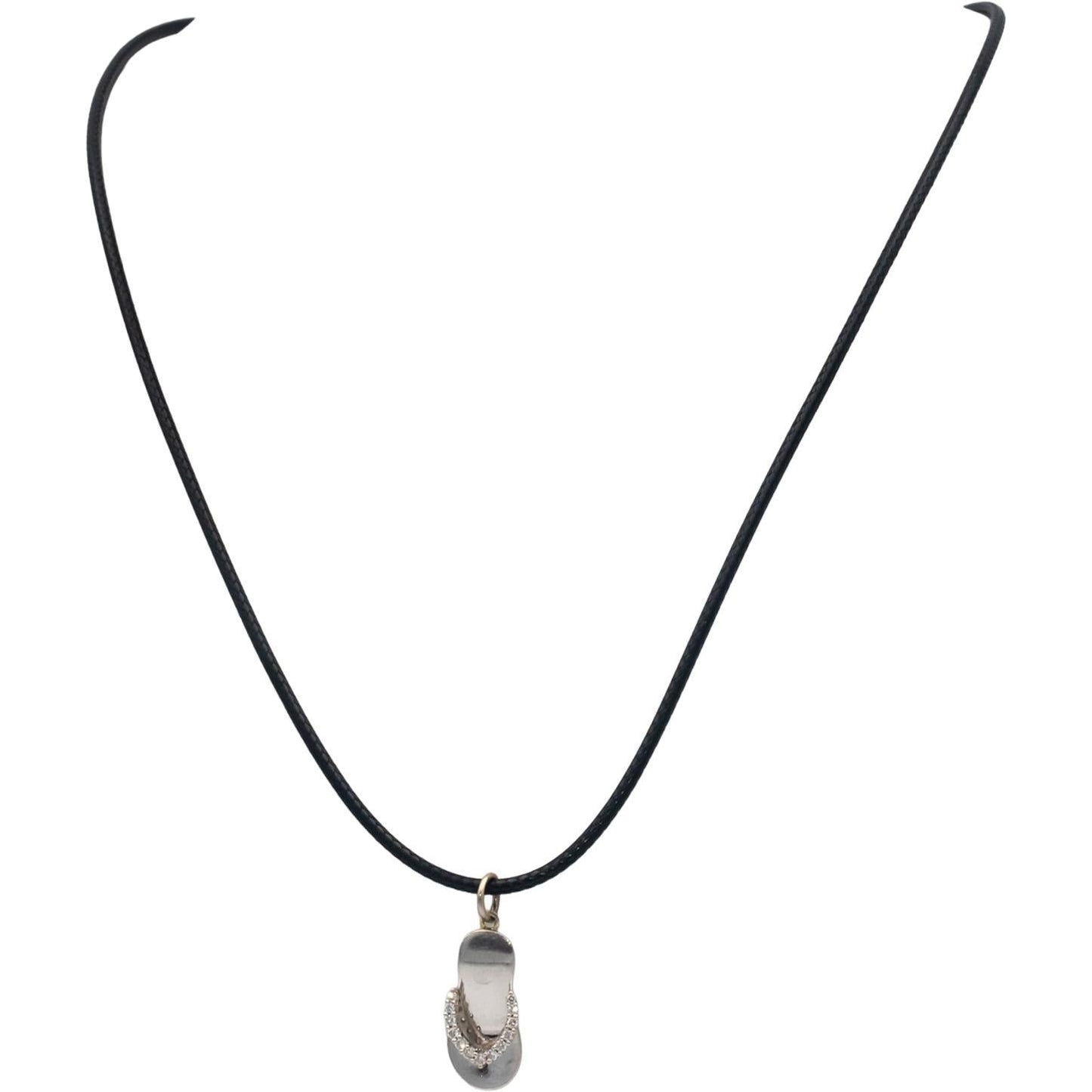 14k White Gold 0.16CT Round Cut Diamond Sandal Charm Pendant Necklace