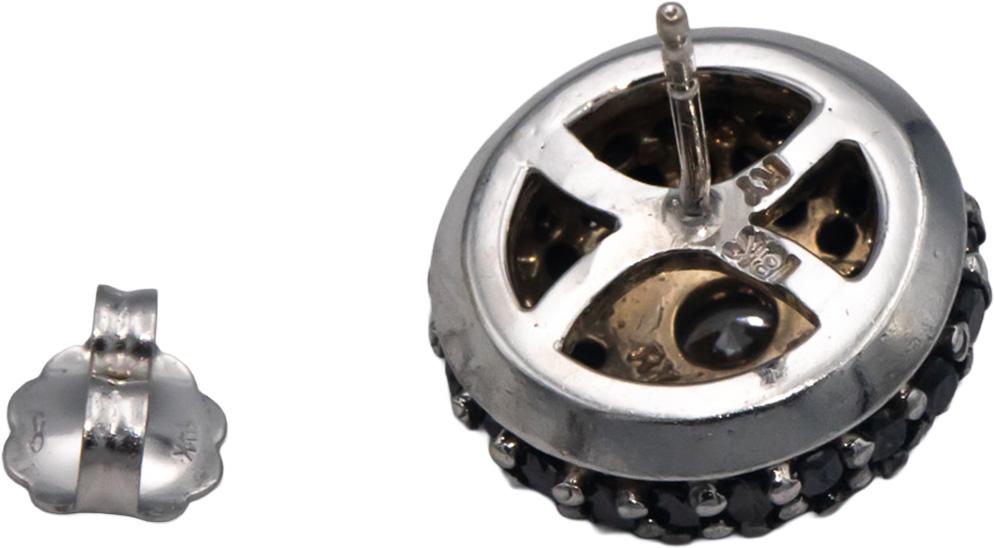 14k White Gold White and Black Diamond Cluster Stud Earrings 2.50CT
