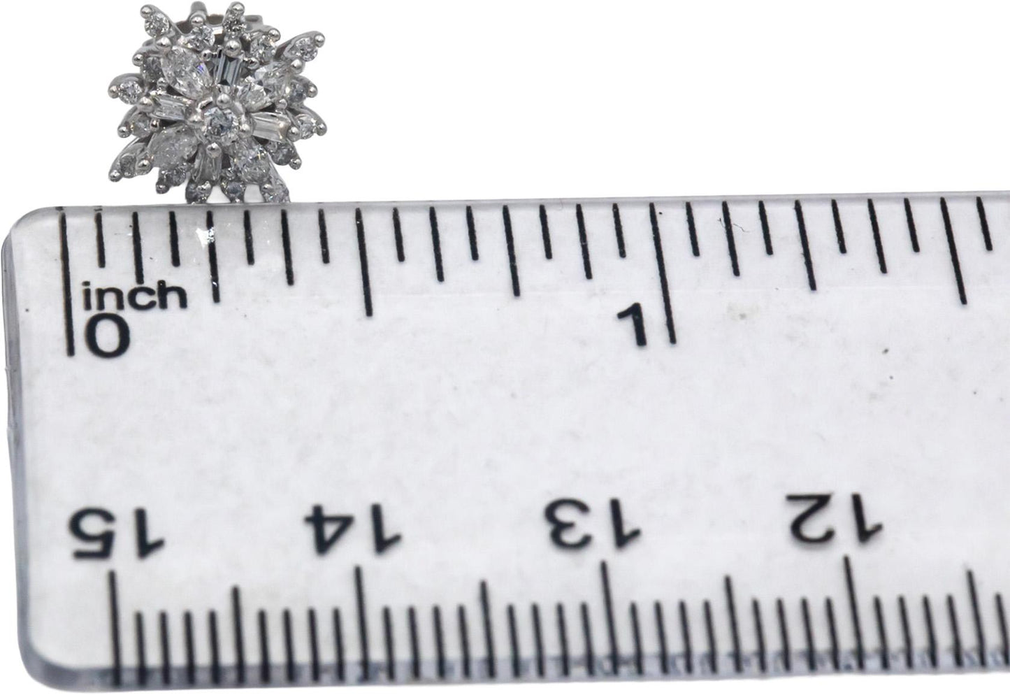 10k White Gold 0.50CT Marquise Baguette Round Cut Cluster Stud Earrings