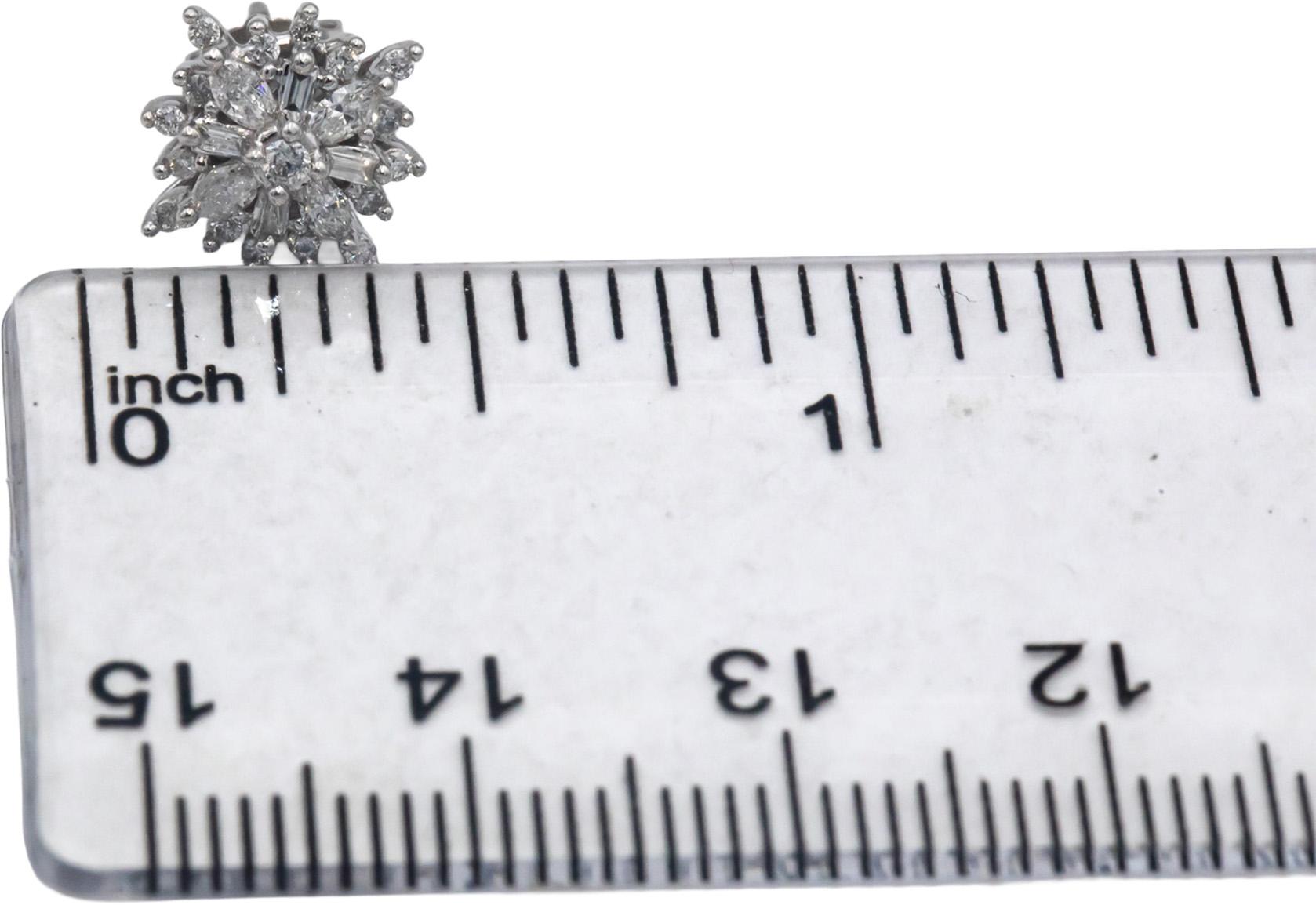 10k White Gold 0.50CT Marquise Baguette Round Cut Cluster Stud Earrings