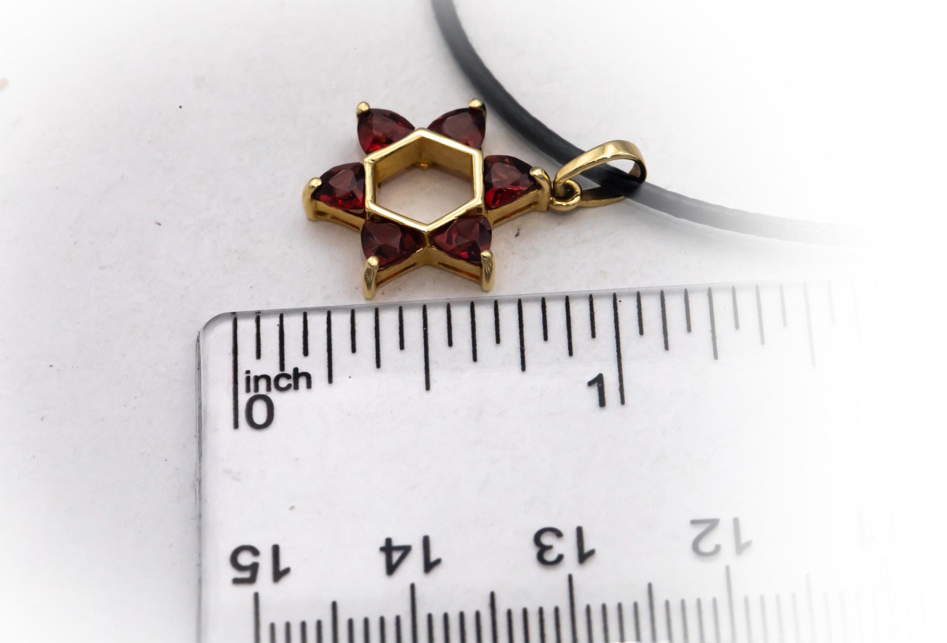 14k Yellow Gold 0.75CT Trillion Cut Garnet Star of David Pendant Necklace