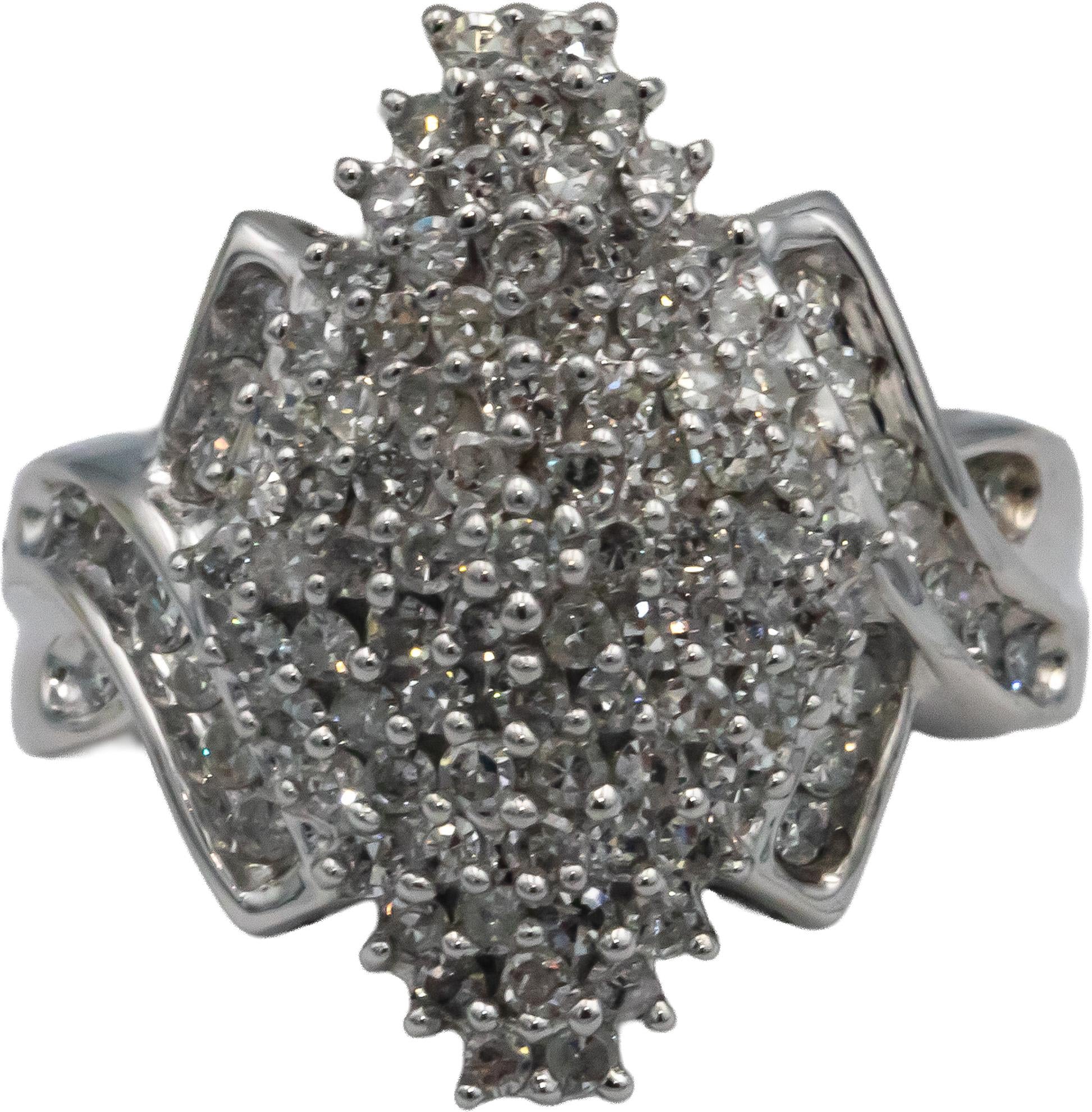 10k White Gold Round Diamond Cluster Cocktail Ring 1.40CT Size 7