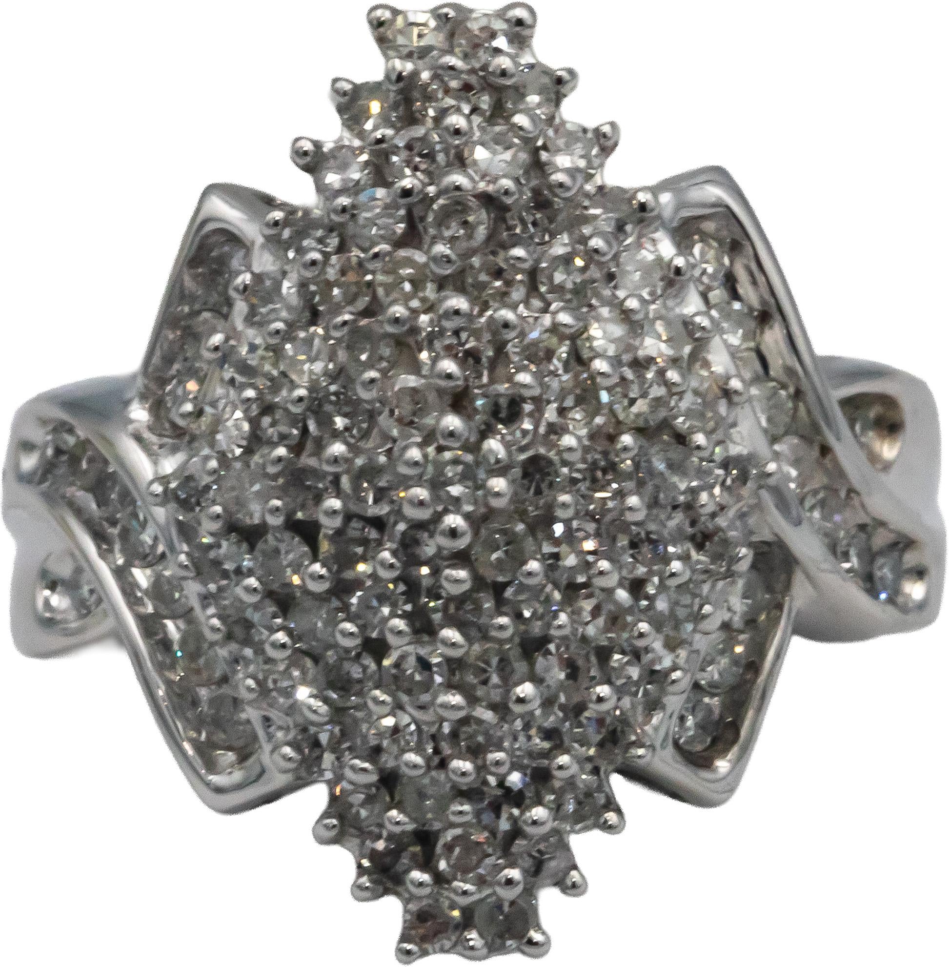 10k White Gold 1.40CT Round Cut Diamond Cluster Cocktail Ring Size 7