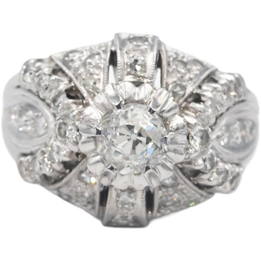 Vintage Antique 14k Gold Old Mine Cut Diamond Ring 1.35CT w/ .85CT Center Size 7