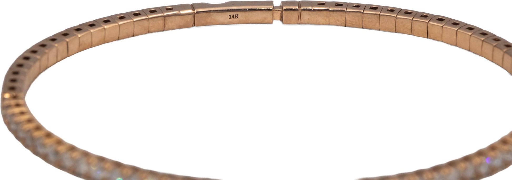 14k Rose Gold 1.70CT Round Cut Lab Grown Diamond Semi-Flexible Bangle Bracelet