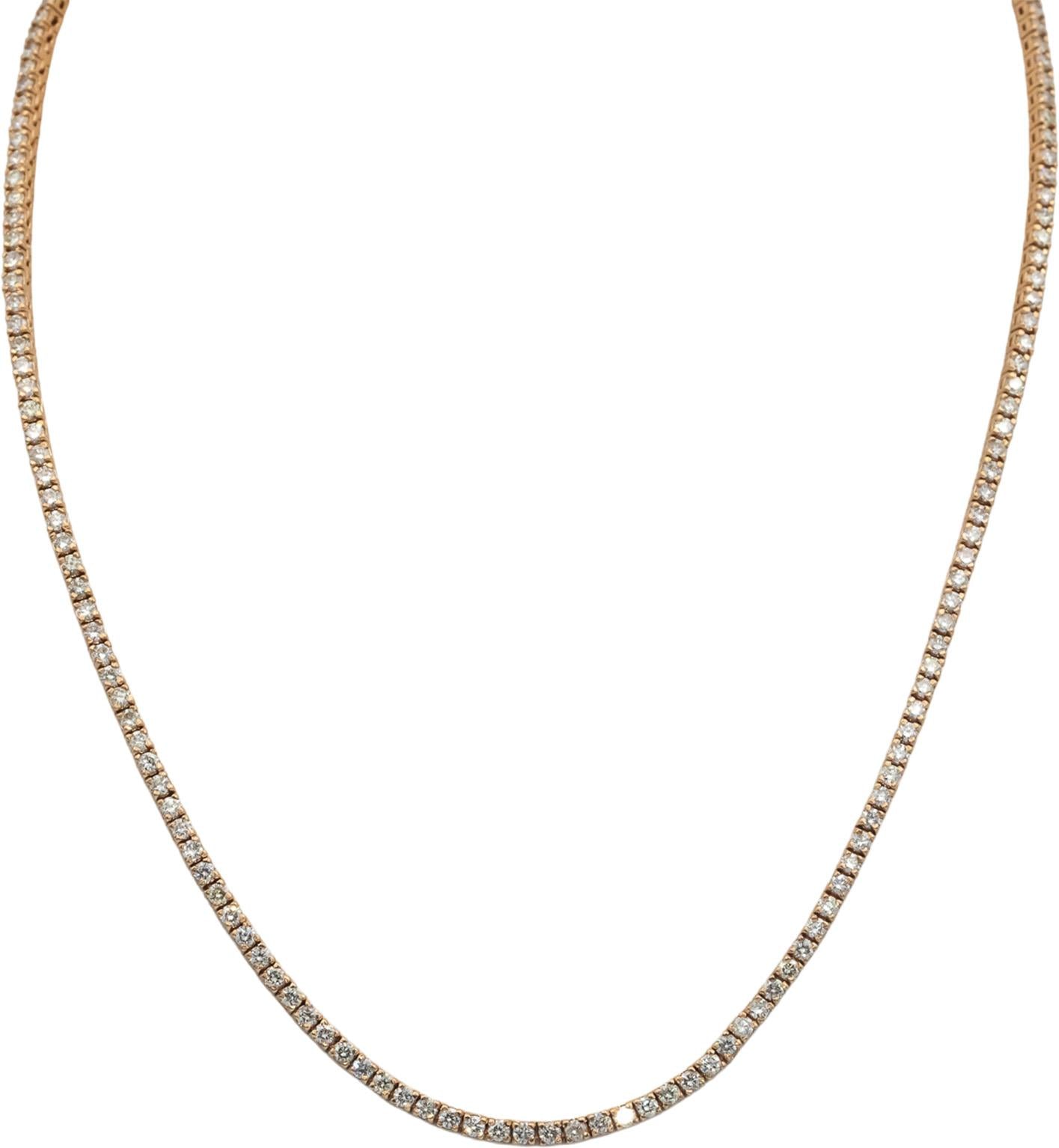Round Cut Diamond 14k Rose Gold Jewelry Tennis Necklace 5.97CT