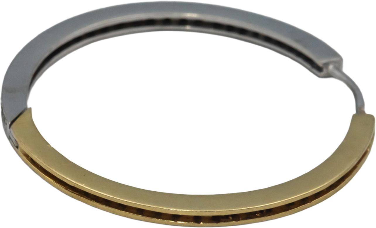 14k Yellow and White Gold Round Diamond Inside Out Hoop Earrings 1.0CT