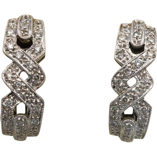 14k White Gold 0.40CT Round Cut Diamond Cluster Curved Earrings
