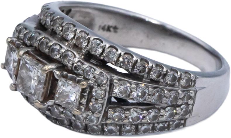 14k White Gold 1.70CT Princess and Round Cut Diamond Engagement Ring Size 8