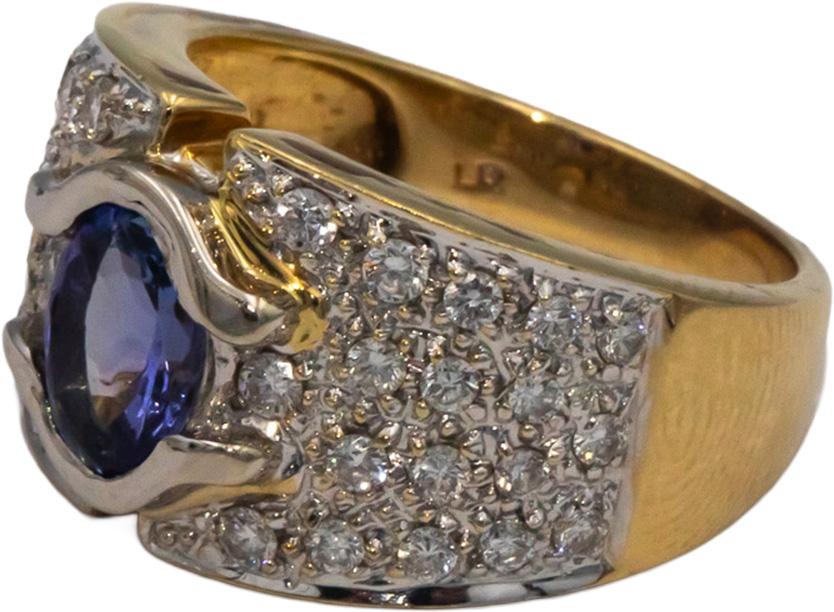 18k Yellow & White Gold 1.80CT Diamond and Tanzanite Cluster Ring Size 8