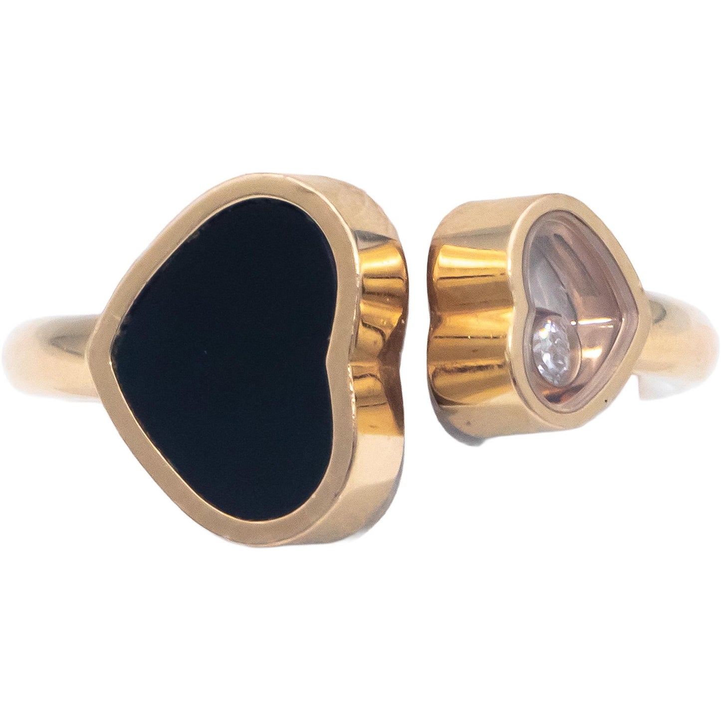 CHOPARD Happy Hearts 18k Rose Gold Diamond and Onyx Ring 0.04CT Size 5.25