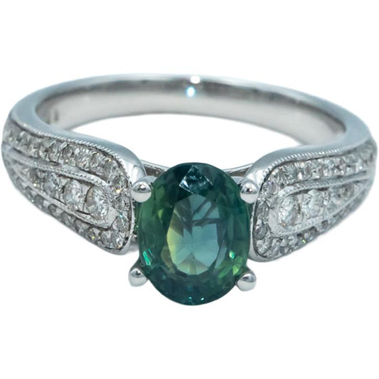 14k White Gold 2.31CT Diamond & Bi-Color Sapphire Ring Size 6.75