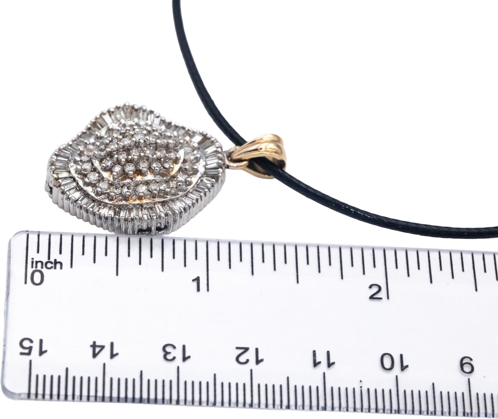 14k White & Yellow Gold Round and Baguette Cut Diamond Cluster Pendant 2.50CT