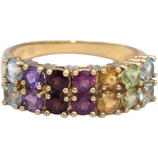 14k Yellow Gold 2.0CT Round Cut Assorted Rainbow Gemstone Band Ring Size 7