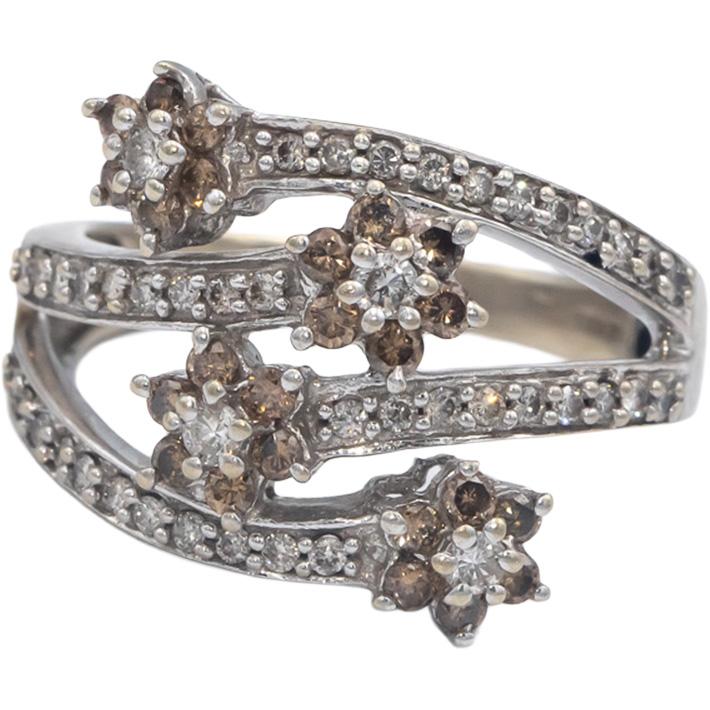 14k White Gold Jewelry 0.75CT Round Cut Diamond Floral Ring Size 8.25