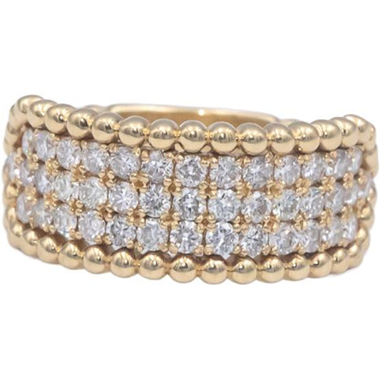14k Yellow Gold 0.75CT Round Cut Diamond Three Row Band Ring Size 6.75