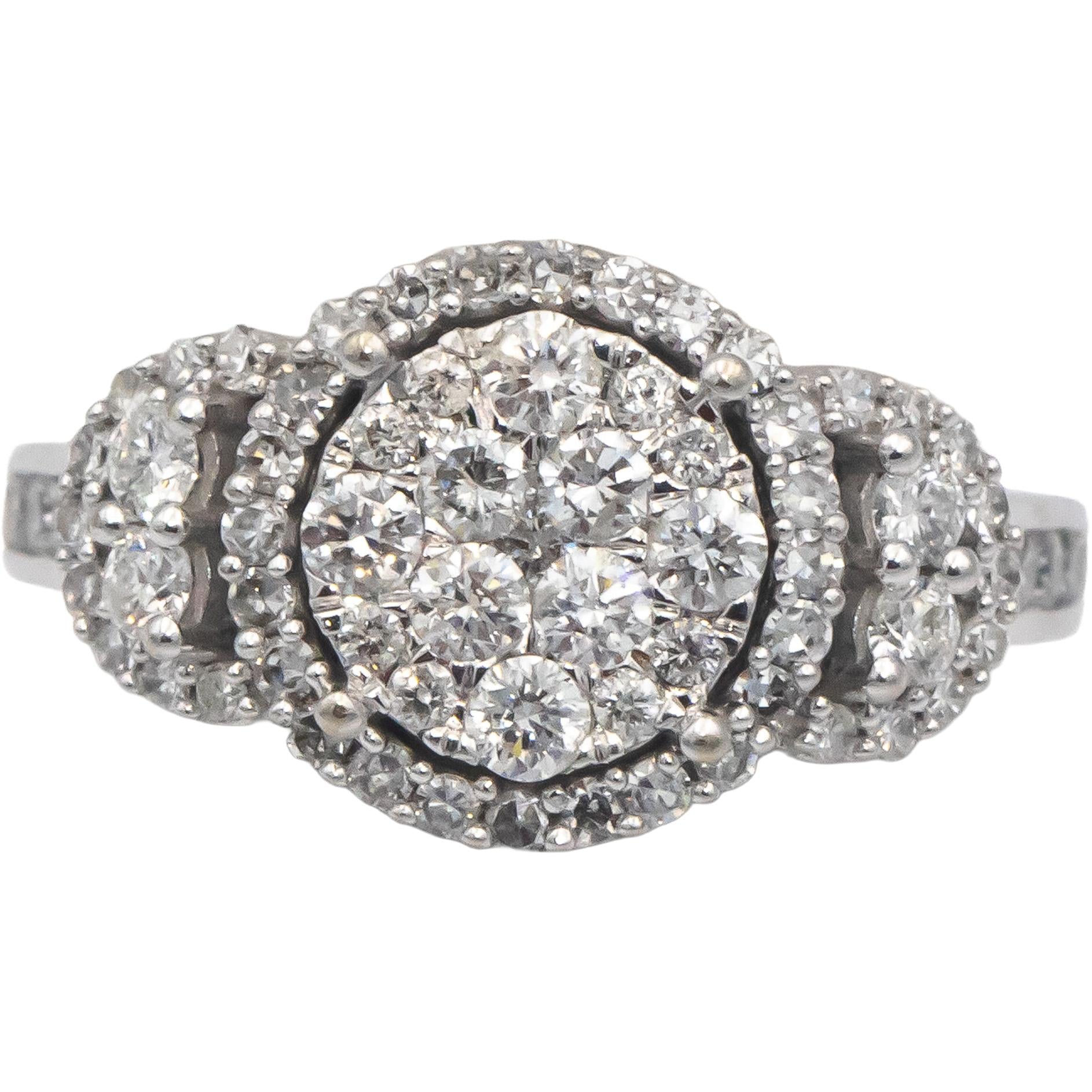10k White Gold 0.75CT Round Cut Diamond Cluster Cocktail Ring Size 6.25