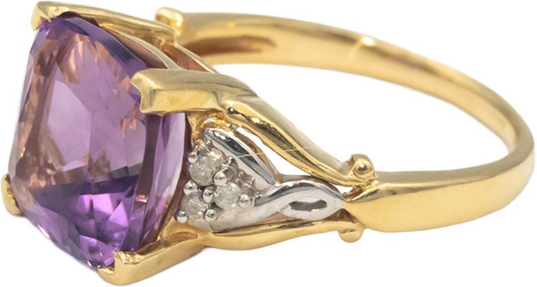 14k Yellow & White Gold 3.05CT Amethyst and Diamond Cocktail Ring Size 6
