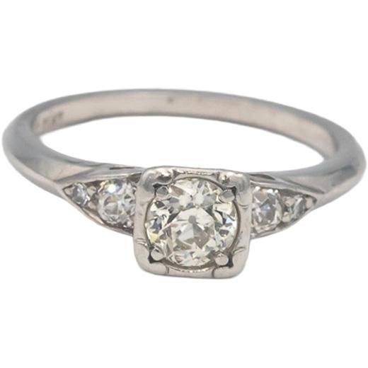 Antique Vintage Platinum 0.50CT VS Euro Cut Diamond Engagement Ring Size 4.75