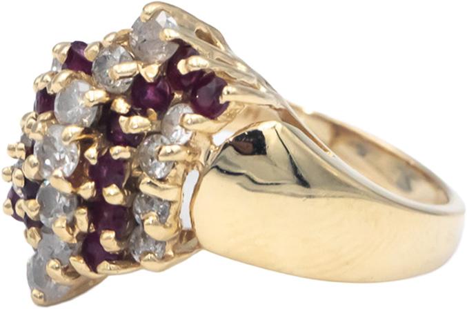 14k Yellow Gold Diamond and Ruby Cluster Cocktail Ring 1.0CT Size 7.25
