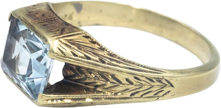 Vintage Antique 10k Yellow Gold 2.0CT Aquamarine Solitaire Filigree Ring Size 9