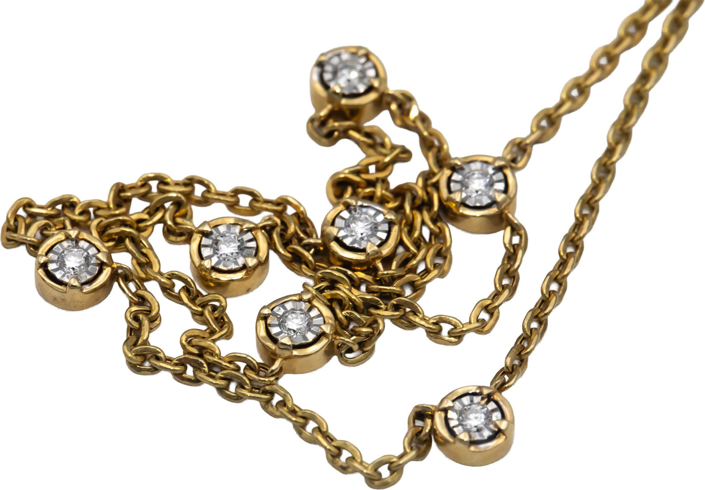 14k Yellow Gold .22CT VS Round Cut Illusion Setting Diamond By The Yard Necklace