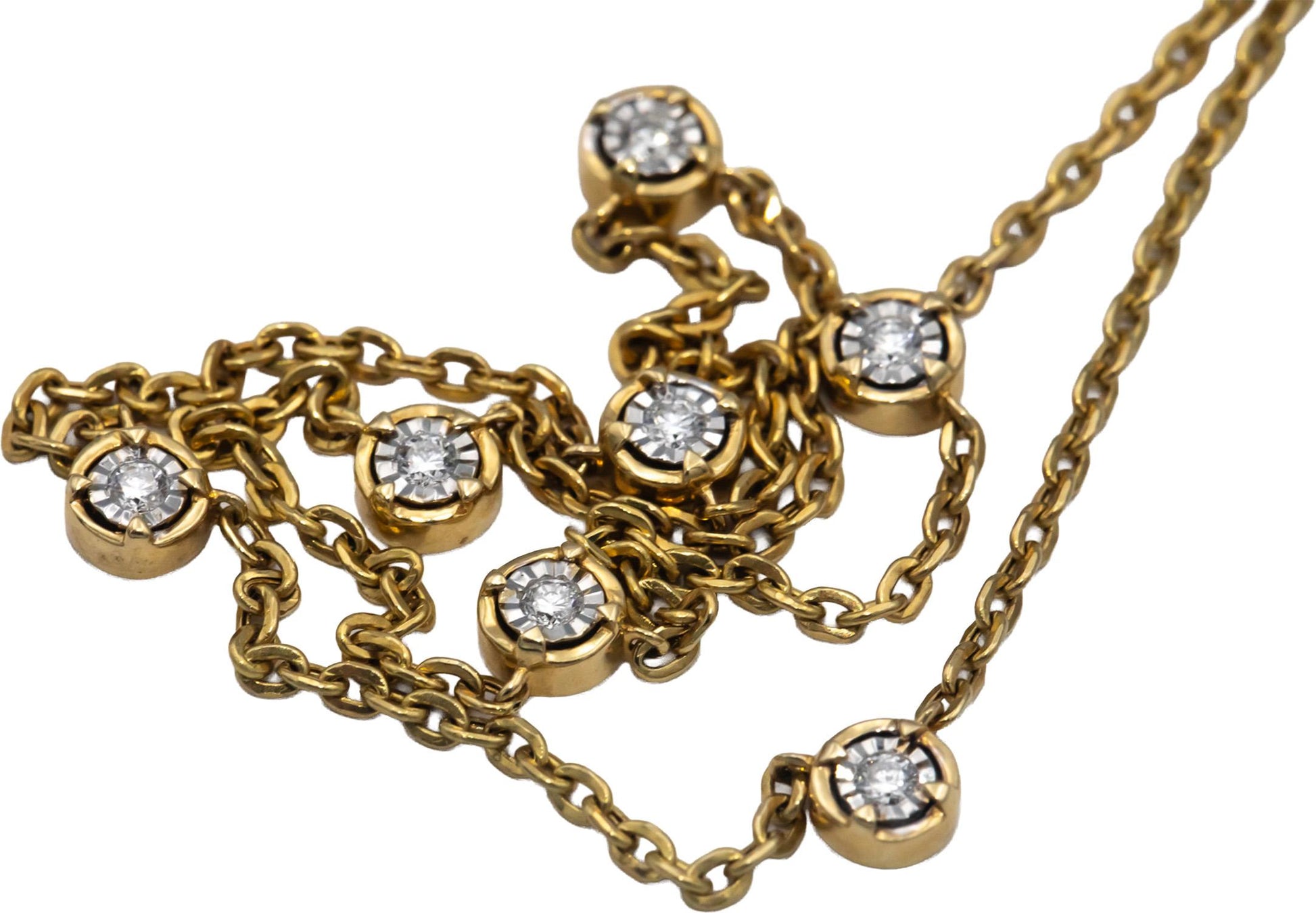 14k Yellow Gold .22CT VS Round Cut Illusion Setting Diamond By The Yard Necklace