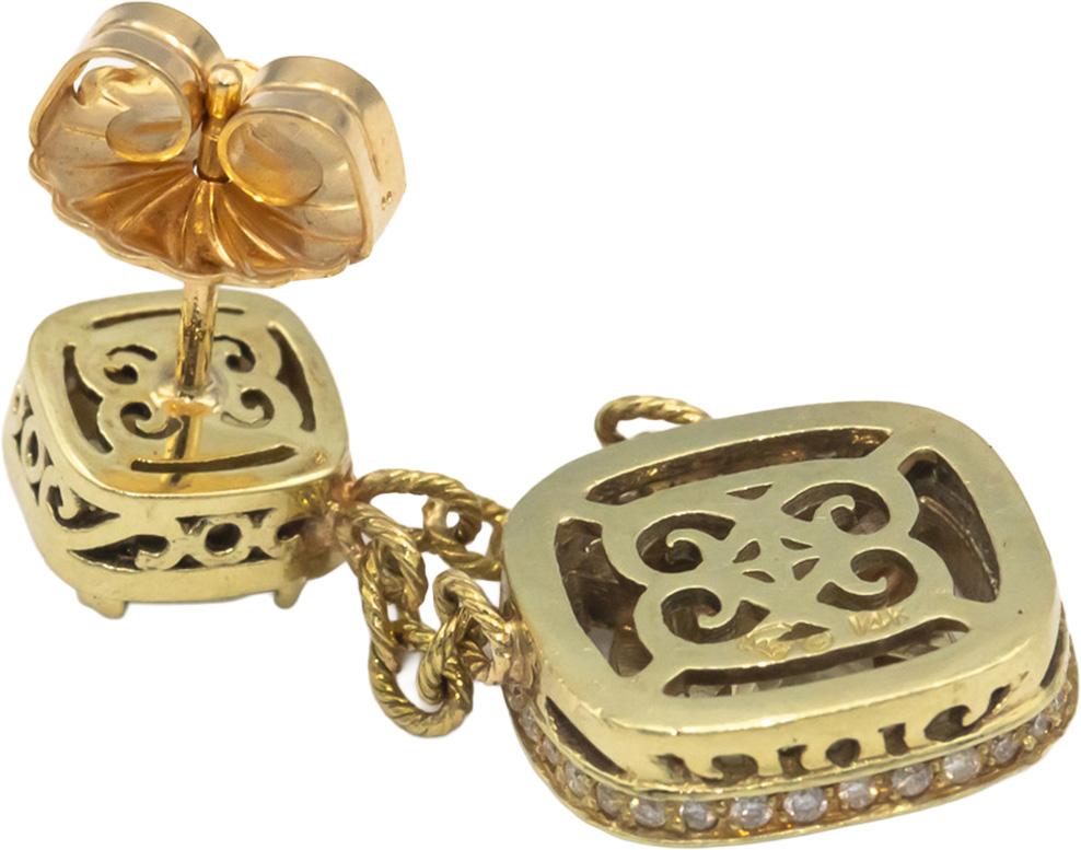 14k Yellow Gold 4.70CT VS Round Diamond and Cushion Citrine Drop Dangle Earrings