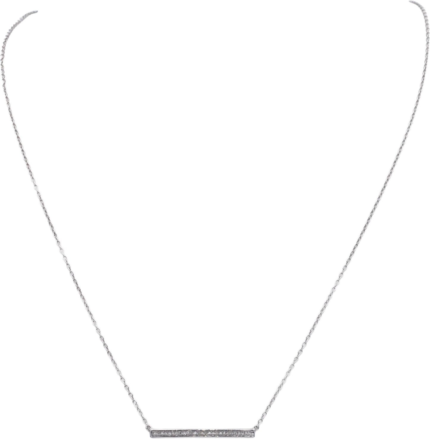 14k White Gold 0.10CT VS Round Cut Diamond Fixed Bar Pendant Necklace