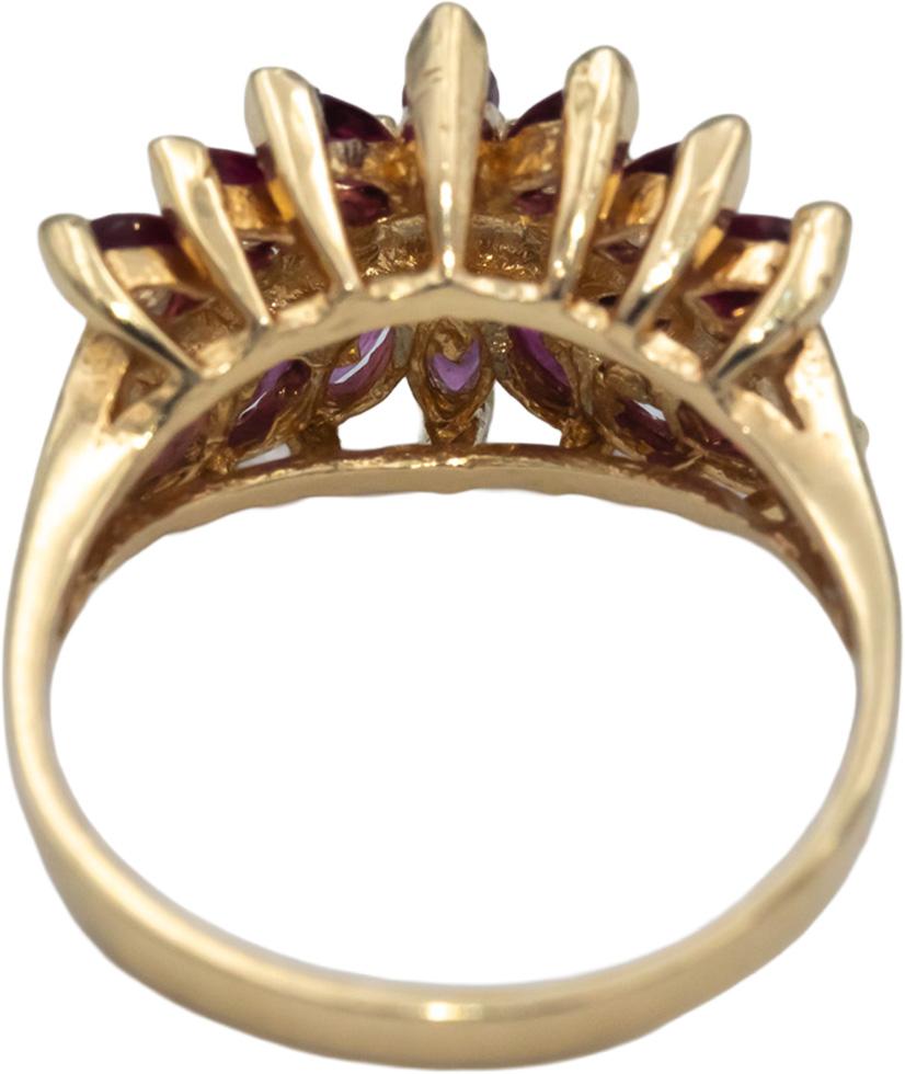 14k Yellow Gold Ruby and Diamond Cluster Cocktail Ring 1.15CT Size 7