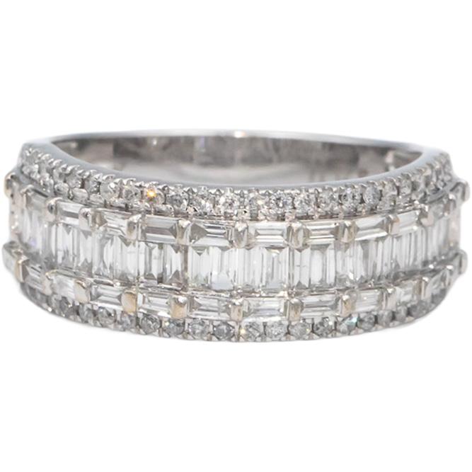 Diamond Round and Baguette Cut 10k White Gold Cluster Band Ring 1.50CT Size 10