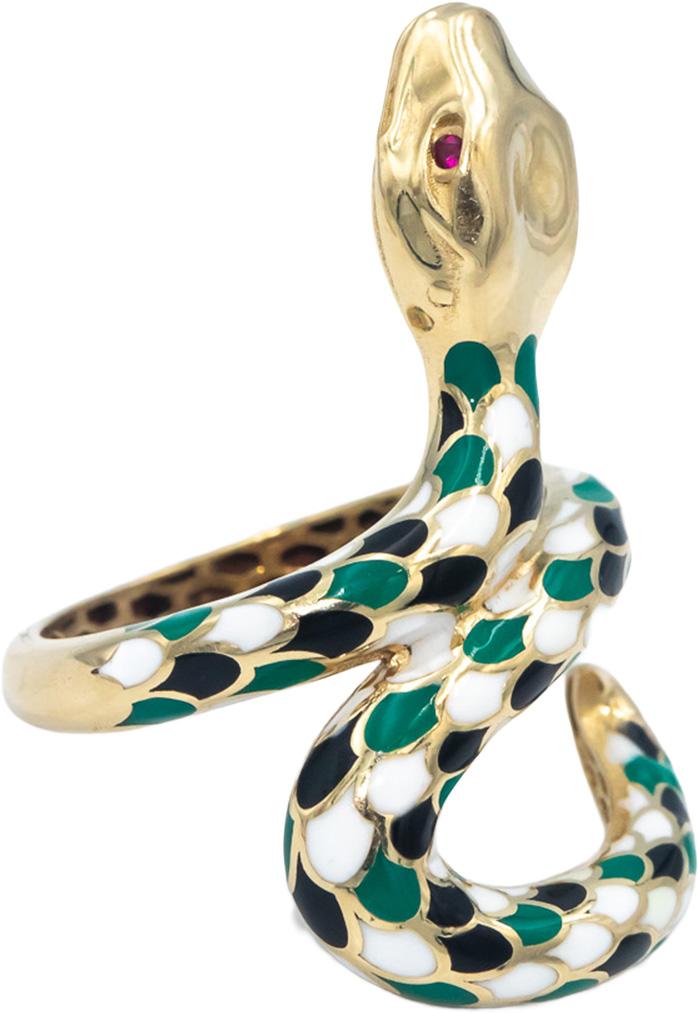 14k Yellow Gold Jewelry Colorful Enamel Snake Ring Size 8