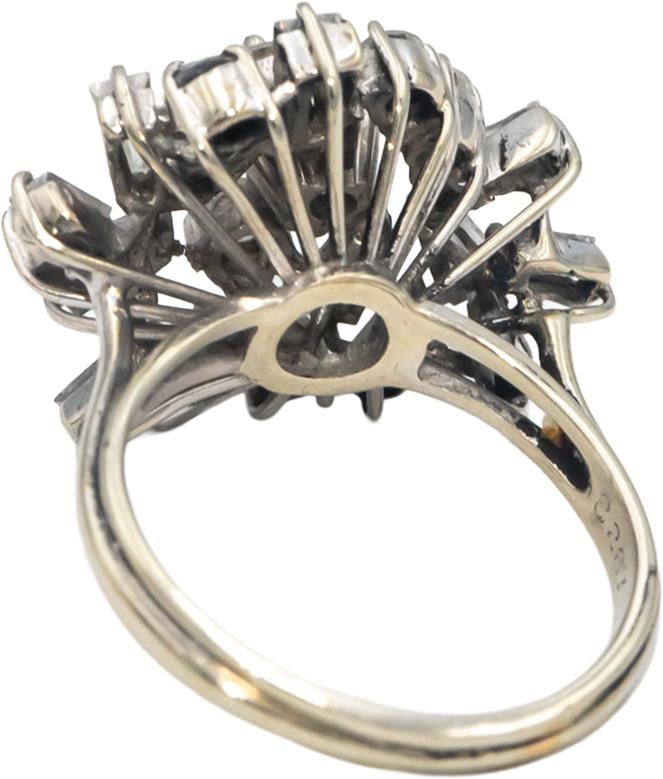 Vintage 18k White Gold VS Round & Baguette Diamond Cocktail Ring 1.50CT Size 6