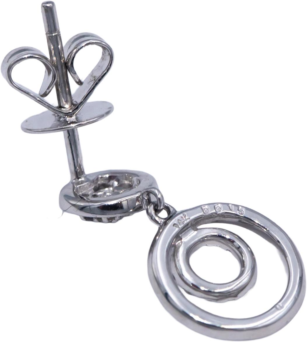 14k White Gold Round Cut Diamond Drop Dangle Earrings 0.10CT
