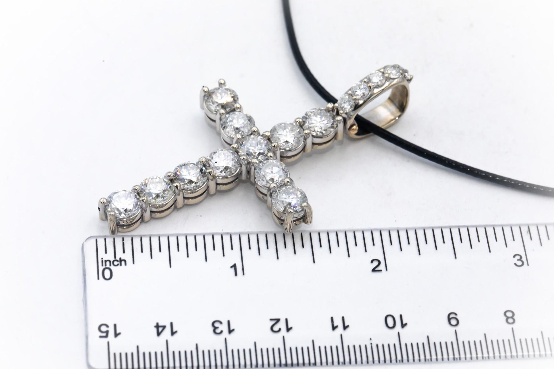 14k White Gold Round Diamond Cross Crucifix Pendant Necklace 8.80CT