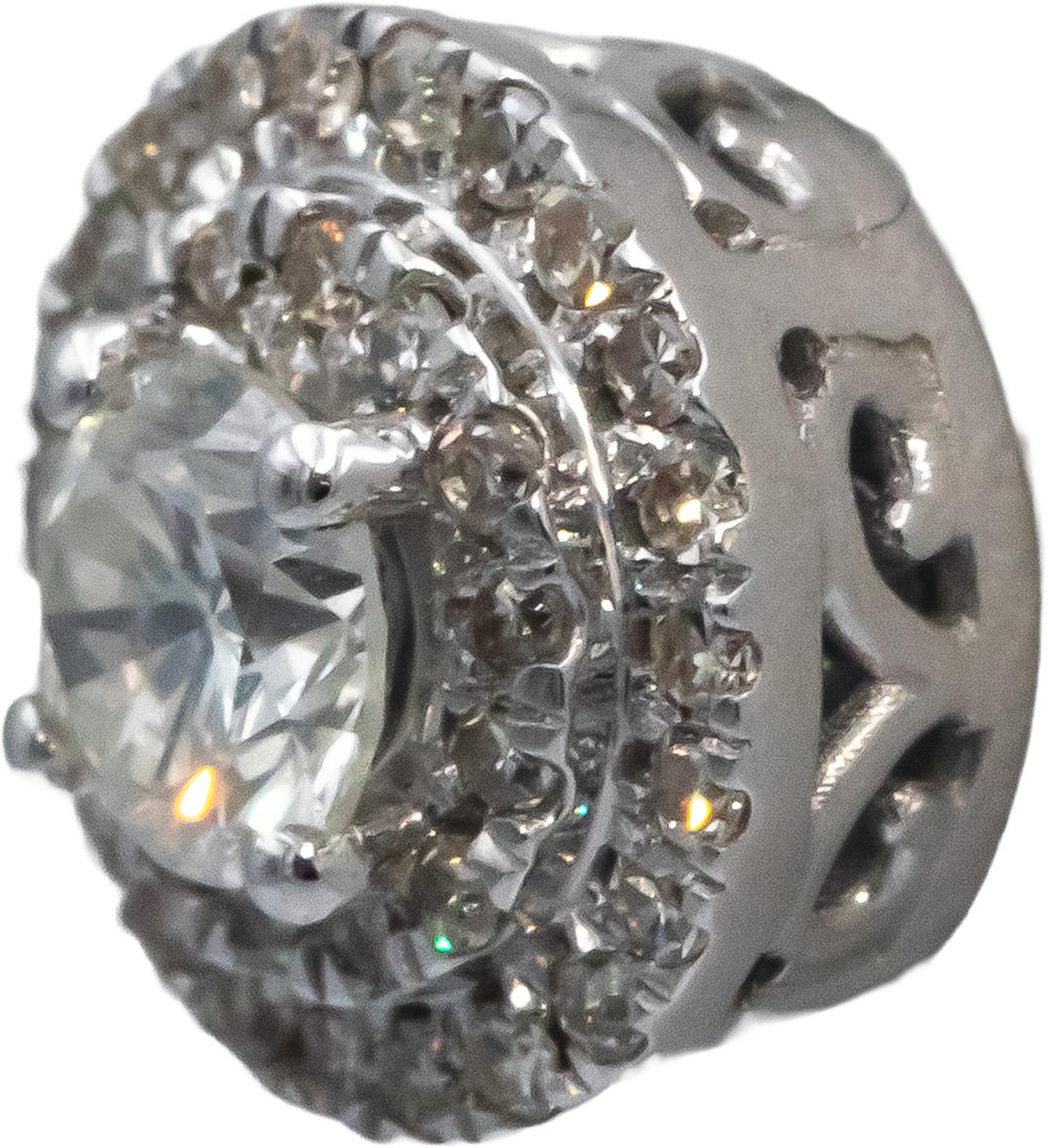 14k White Gold Round Diamond Halo Stud Earrings 1.0CT w/ 0.75CT Centers