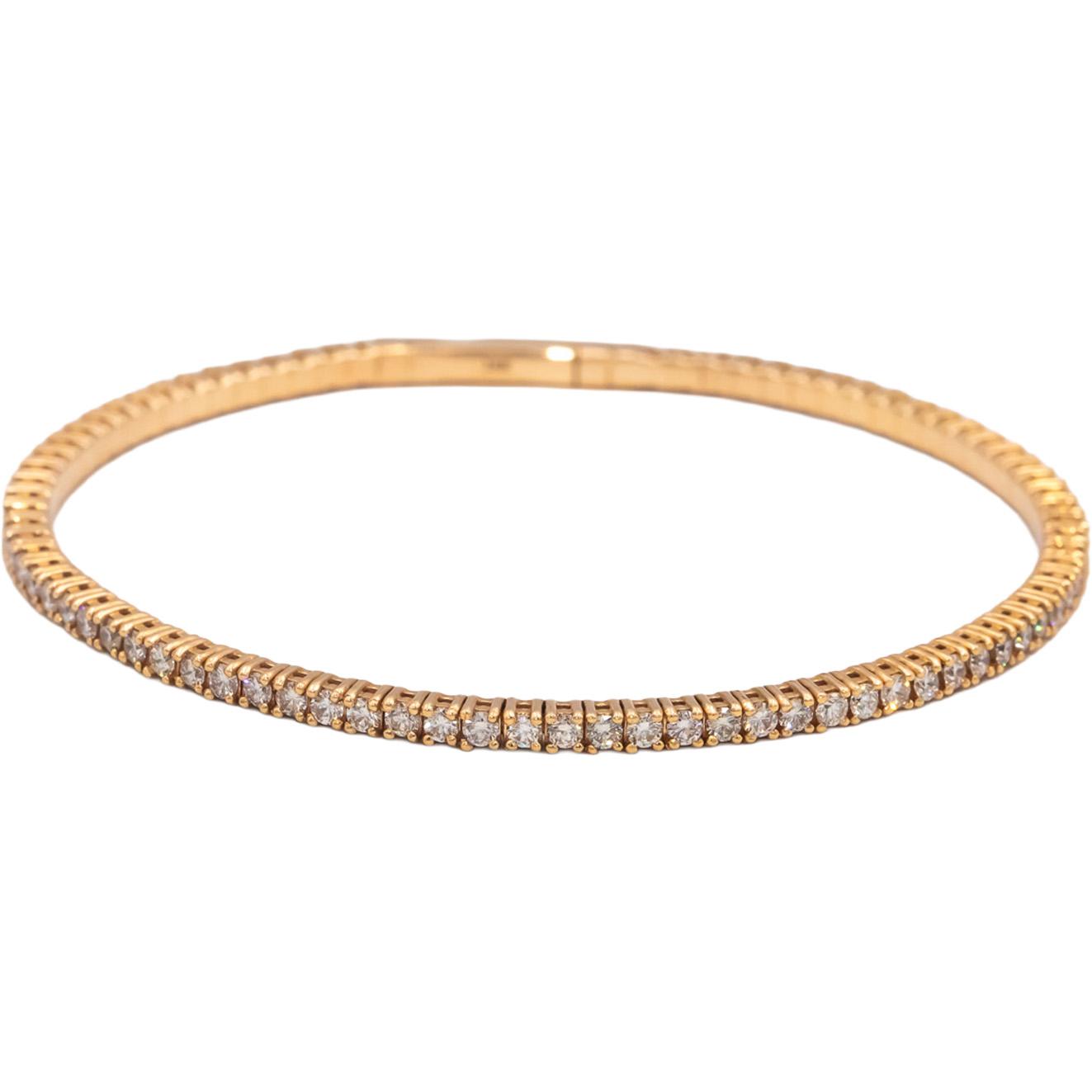 18k Rose Gold VS Round Diamond Flexible Bangle Bracelet 2.35CT