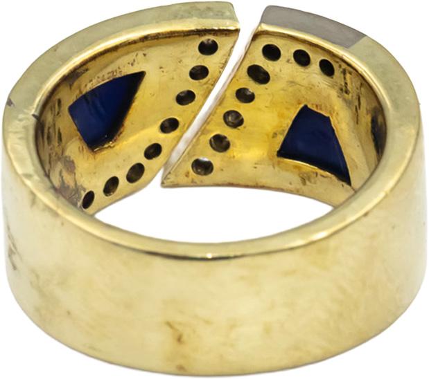 14k Yellow Gold VS Round Diamond & Lapis Lazuli Band Ring 0.33CT Size 6