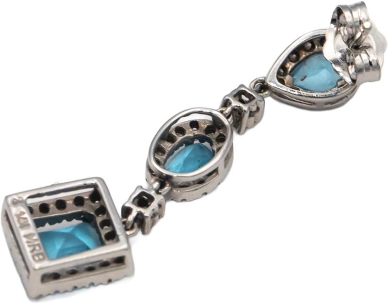 14k White Gold Blue Topaz & Diamond Drop Dangle Earrings 2.80CT