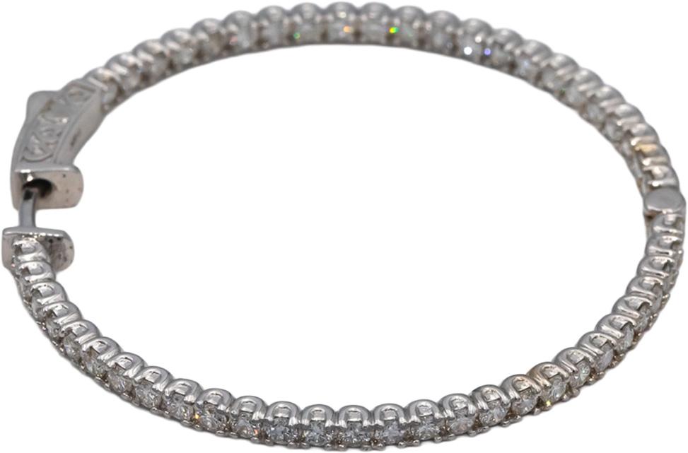14k White Gold VS Round Diamond Inside Out Hoop Earrings 2.90CT