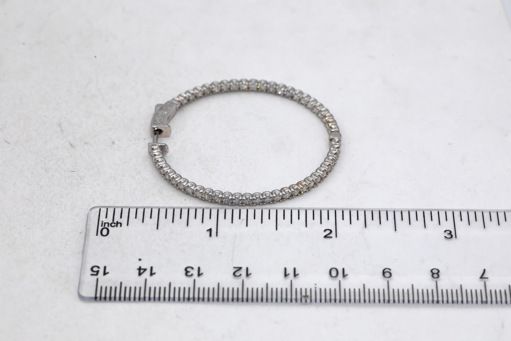14k White Gold VS Round Diamond Inside Out Hoop Earrings 2.90CT